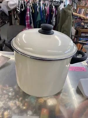 Vintage Megaware Cookware Almond Enamel Covered Pot 9 Qt Stock Pot • $35