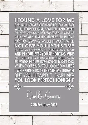 PERFECT – ED SHEERAN If Wedding Anniversary Song Personalised First Dance Lyrics • £16.50