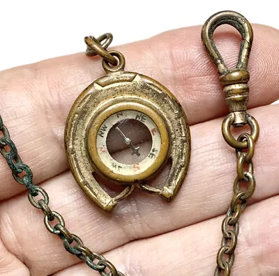 Victorian Compass Fob With Pocket Watch Chain Gilt And Brass • $95