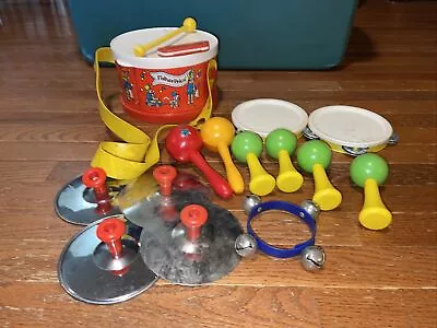 1979 Fisher Price Marching Band Set 921 Drum Stick Harmonica Cymbals Extras • $19.99