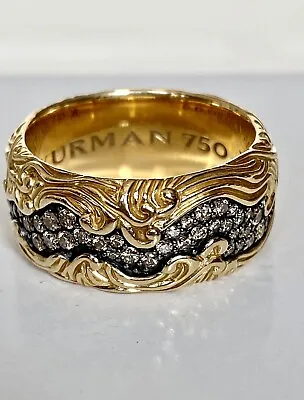 David Yurman Diamond 18k Yello Gold Diamond Waves Ring Band 10 $5700+ • $4595