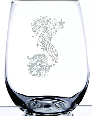 Mermaid Design Beautifully Laser Etched | Permanently Crystal Clear  • $34.12