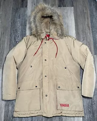 Vintage Yamaha Winter Snowmobile Parka Coat Jacket Men’s Large Fur Hood Tan  • $49.99