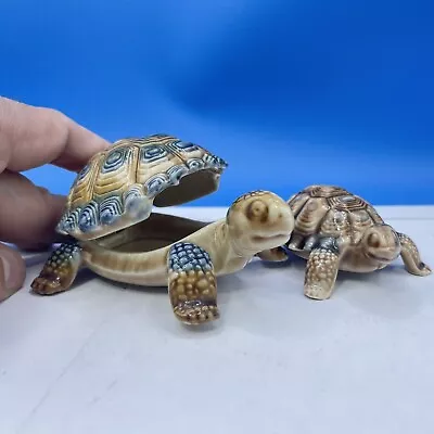 Tortoise Trinket Box With Baby Vintage Pair Of Ring Tray Wade Porcelain Lovely • £14.97