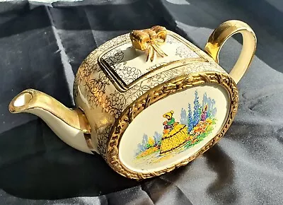 £19.99 • Buy Vintage 1930s Art Deco Sadler Crinoline Lady Cottage Garden Chinz Barrel Teapot.