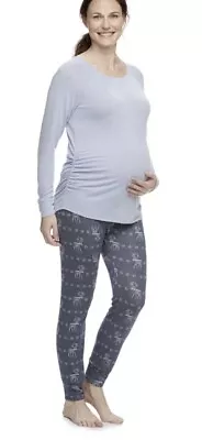 Maternity A:glow Pajama Set Purple Top And Moose Print Pants Size X-Small NWT • $19.99