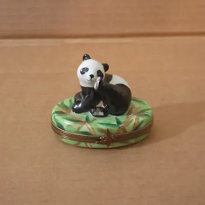 Vtg Limoges Peint Main France Trinket Box PPA Giant Panda Bear W/ Bamboo LE 750 • $95