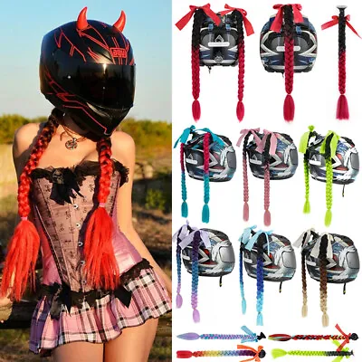 Twist Helmet Pigtail Braided Hair Extensions Punk Ponytail Multicolor Motorcycle • $12.50