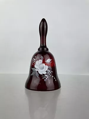 £12.99 • Buy Signed Red Fenton Art Glass Small Table Bell Hand Painted Floral Paperweight