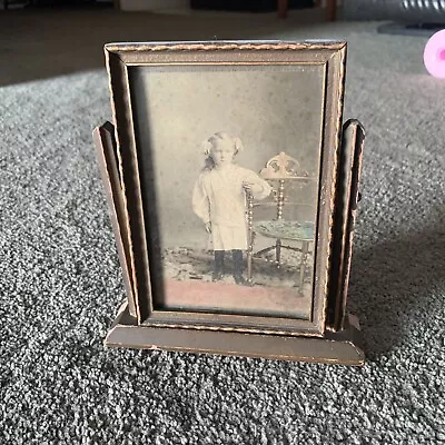 Antique Wooden Tilt ART DECO Picture Frame Photo Of Young Girl Colorized • $24.40