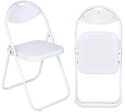 1 X Folding Chairs Padded Faux Leather Studying Dining Office Event Chair White • £19.99