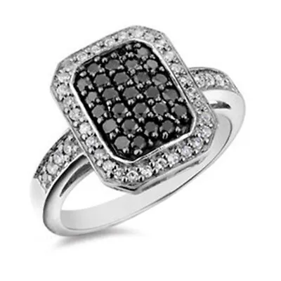 Black CZ Micro Pave Halo Wedding Ring New .925 Sterling Silver Band Sizes 5-10 • $21.69