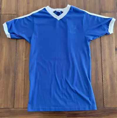 Vintage ADIDAS V-Neck Shirt Mens 42-44 Blue Trefoil • $19.99