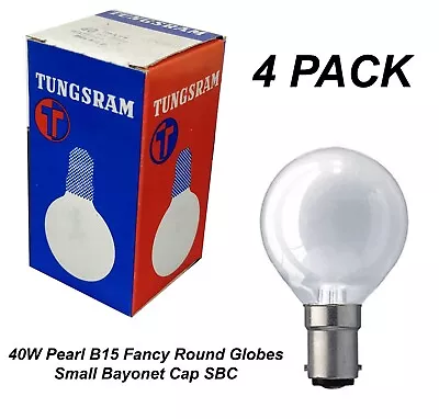 4 X 40W Pearl Fancy Round Light Globes Bulbs Small Bayonet SBC B15 Incandescent • $29