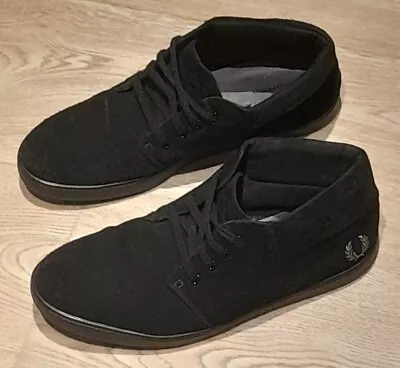 FRED PERRY Men's BLACK SUEDE MID Shoes UK 8 / US 9 / EU 42 Very Good Condition • £24.99
