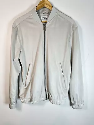 ZARA Faux Suede Light Grey Zip Front Bomber Jacket Men’s Size M EUC • $37.80