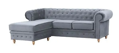 Chesterfield Style Sofa Windsor Grey Plush French Velvet Corner Sofa • £809