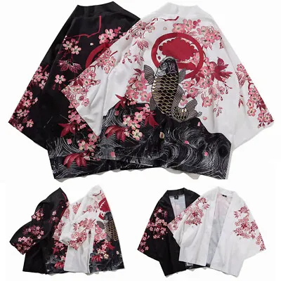 Japanese 3/4 Sleeves Kimono Cardigan Mens Womens Cloak Jacke Top Blouse AU STOCK • $29.56