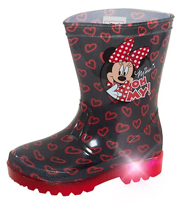 Girls Disney Minnie Mouse Light Up Wellington Boots Kids Rain Snow Shoes Wellies • £14.95