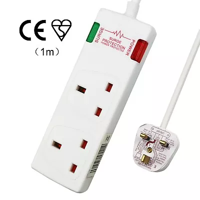 2 Gang Way 13A UK Plug Double Sockets Surge Protected Extension Lead With Cable  • £8.99