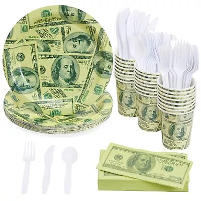 144 Piece Disposable Money Birthday Party Decorations Dinnerware Set (24 Guests) • $19.99