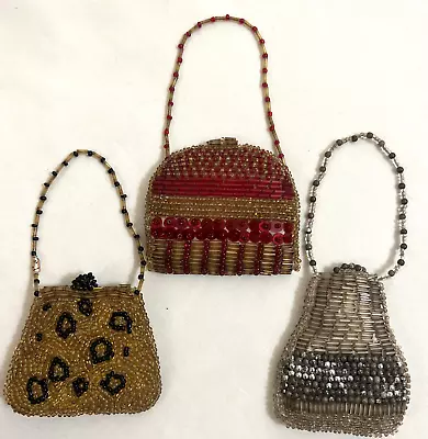 3 Miniature Beaded 3  Purses Handbags: Doll Collectable Ornament Do Not Open. • $16.99