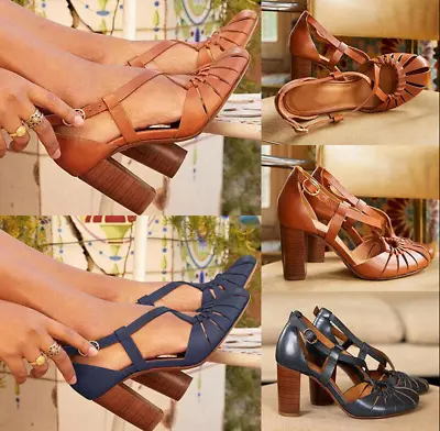 Women's Retro Round Toe Hollow Out High Block Heels Sandals Vintage Casual Shoes • $38.91