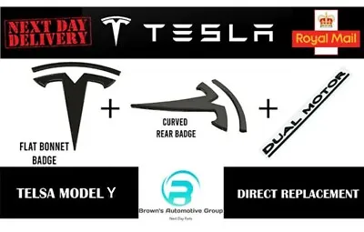 £39.99 • Buy Tesla Model Y Badges Direct Metal Replacement Matte Black Inc Dual Motor Badge