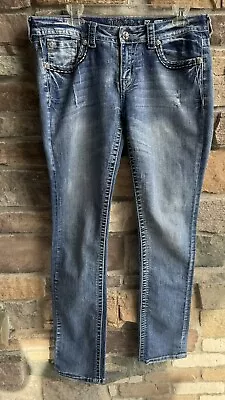 Miss Me Jeans Signature Straight Womens Sz 30 Embellished Medium Wash Mid Rise • $24.98