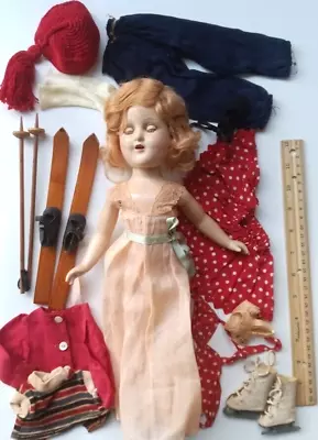 14  Composition 1940s Madame Alexander Doll Sonja Original With Clothing Skis • $55