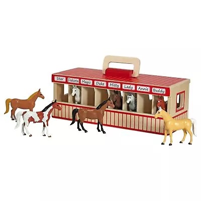 Melissa & Doug Take-Along Show Horse Wooden Stable Playset And 8 Toy Horses • $40.88