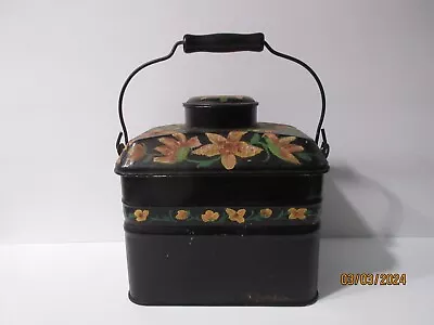 Vintage Hand-painted Miners Or Railroad Lunch Box Metal Tin Pail Wood Handle • $42.50