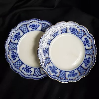 2x Antique W.H. Grindley England Blue Flow AS-IS Dessert Plate Melbourne Pattern • $17.28