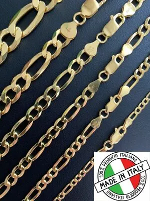 14k Gold Plated Solid 925 Sterling Silver Figaro Chain Bracelet ITALY 2.5-10mm • $23.47