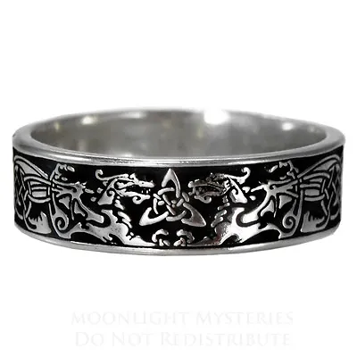 Narrow Celtic Dragon Ring Triquetra Medieval Renaissance Wedding Band Sz 5-14 • $49.99