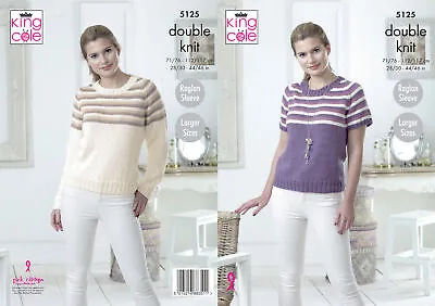 King Cole Ladies Double Knitting Pattern Long Or Short Raglan Sleeve Jumper 5125 • £4.99