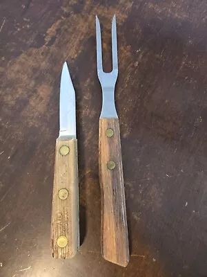 Serving Meat Fork & Pairing Knife Set Of 2 Wood Handles Vintage • $13.95