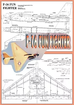 AMI Model Airplane Plans (RC): F-16 Fun Fighter 32  Wingspan For .10-.20 Engine • $15