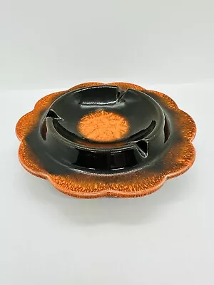 $9 • Buy Vintage MCM Round California Pottery Ashtray Orange Drip Glaze 7in