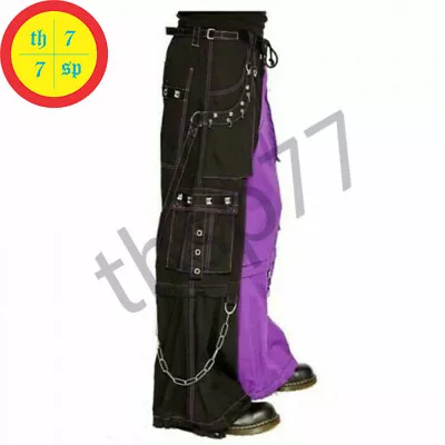 Men Gothic Bondage Pant Straps Punk Rock EMO Handmade Trouser Black Purple Pant • $84.99