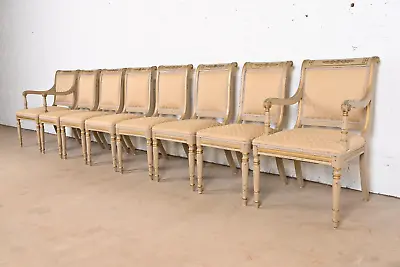 French Regency Louis XVI Carved Hand-Painted And Gold Gilt Dining Chairs Eight • $3995