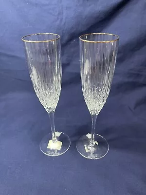 Set Of 2 Miller Rogaska VOGUE (GOLD) Champagne Flutes 9.25” Tall • $58