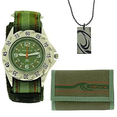 Kahuna Green Easy Fasten Watch Wallet & Beads Necklace Boys Gift Set WITH BOX  • £9.59