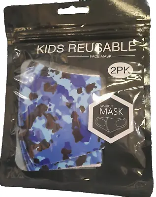 Reusable Face Covering Mask For Kids Blue Camouflage Fashion Mask Pack Of 4 • £3.99