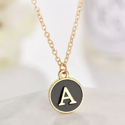 £3.59 • Buy Gold Initial Letter Alphabet Black Charm Chain Friendship Bridesmaid Necklace UK
