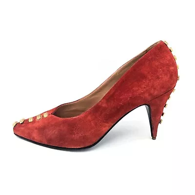 Vintage Maud Frizon Paris Designer Pumps Red SUEDE Leather Festive Sz 8.5 Italy • $47.99