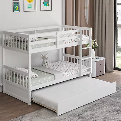 Twin Over Twin Bunk Bed With Twin Trundle Solid Wood Frame • $409.99