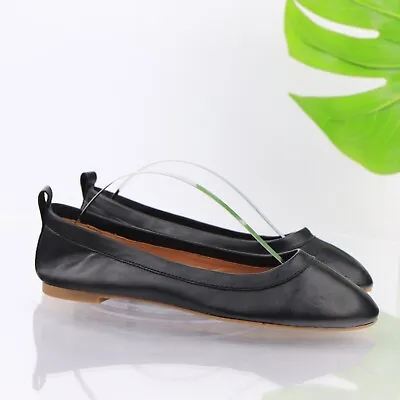 J Crew Lizzie Ballet Flats Size 6.5 Black Leather Classi  Slip On Shoe Comfy • $39.87