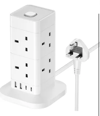 2  Metre Cube Extension Lead With USB C 8 Way Power Strip With Surge Protection • £16.95