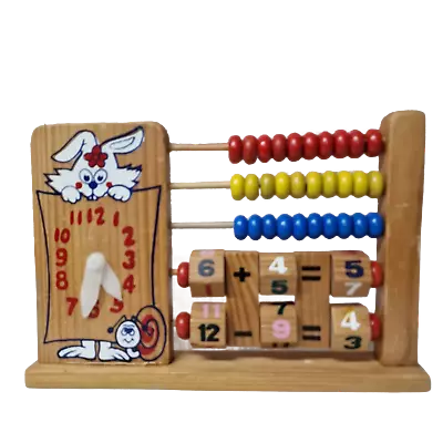 Childs Wooden Abacus With Clock Face Learning Toy • £18.28